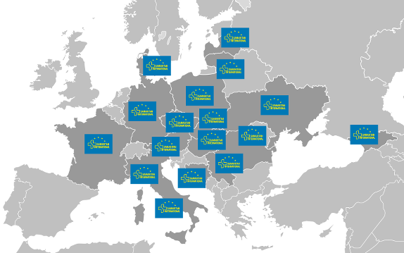 Map of Europe with the members of SAMARITAN INTERNATIONAL