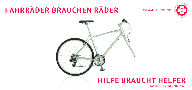 Kampagnenmotiv des ASBÖ - "Fahrräder brauchen Räder - Hilfe braucht Helfer"